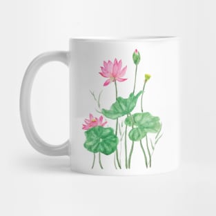 pink lotus flowers watercolor Mug